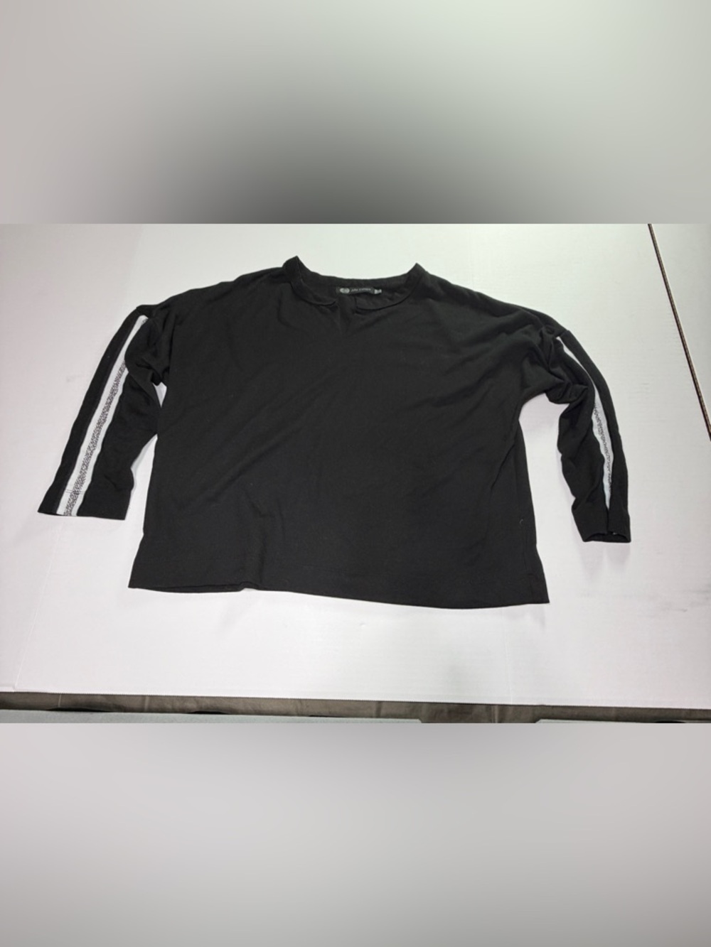 JET John Eshaya Black Top Stripe Sleeve Detail Minimalist S